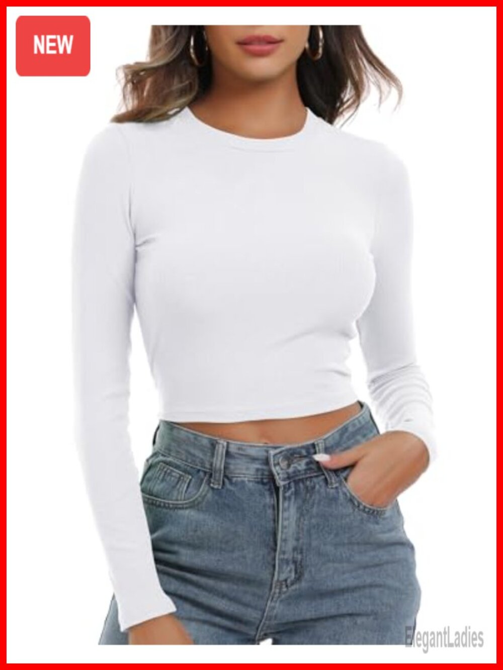 Women's Long Sleeve Knit Ribbed Fitted Crop Top